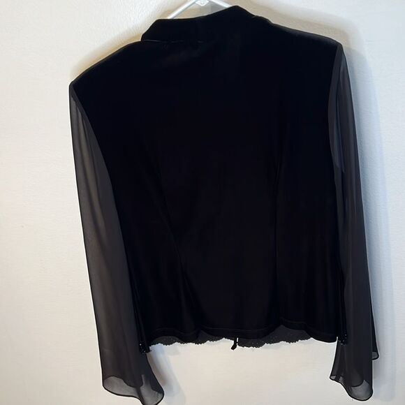 J.R. Nites flared sheer long sleeve button up velvet rhinestone top size 14 - Picture 11 of 11